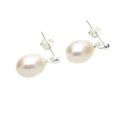 Pearl Drop Stud Earrings Cultured Pearls Sterling Silver