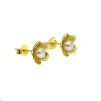 Pearl Earrings In a Flower Design  Cultured Pearls Gold over Sterling Silver Studs