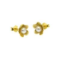 Pearl Earrings In a Flower Design  Cultured Pearls Gold over Sterling Silver Studs