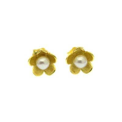 Pearl Earrings In a Flower Design  Cultured Pearls Gold over Sterling Silver Studs