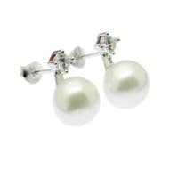 Pearl Earrings with Faux Diamond CZ Stud Sterling Silver