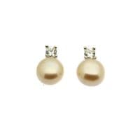 Pearl Faux Diamond Stud Earrings Sterling Silver