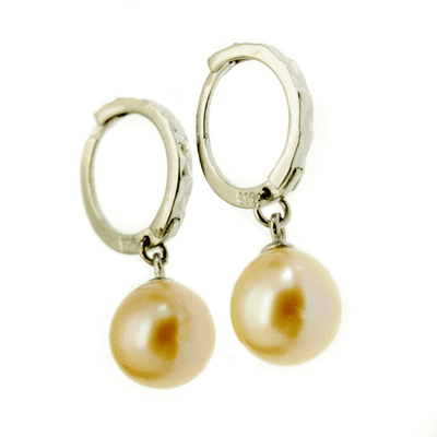 Pearl Hoop Earrings Pink Pearl Drops Sterling Silver Faceted Hoops