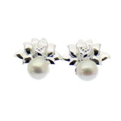 Pearl Lotus Flower Earrings Sterling Silver