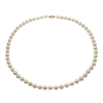 Pearl Necklace  6.5mm Round White Cultured Pearls 14ct Gold 17