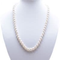 Pearl Necklace 7mm Round White Cultured Pearls Gold over Sterling Silver  18
