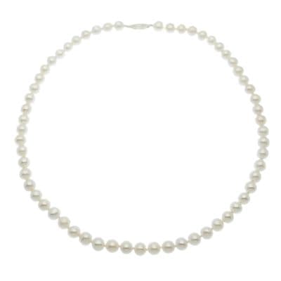 Pearl Necklace  7mm Round White Cultured Pearls Sterling Silver 16 or 18