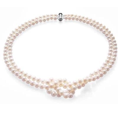 Pearl Necklace Double Strand 6mm Pearls Sterling Silver 19