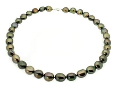 Pearl Necklace Large Black Baroque Pearls Sterling Silver 17