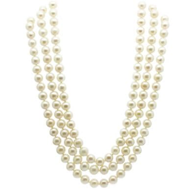 Pearl Necklace Triple Strand 7-8mm Round Pearls Sterling Silver 16-18