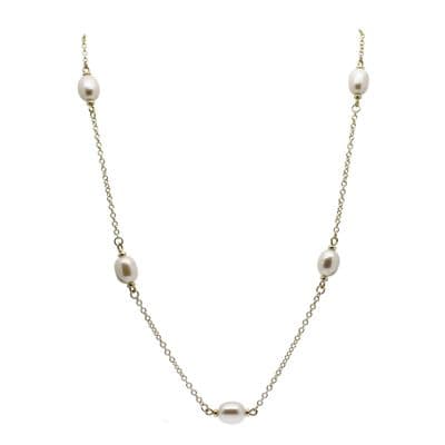 Pearl Station Necklace 9ct Gold Oval Cultured Pearls - Like Mary Berry's