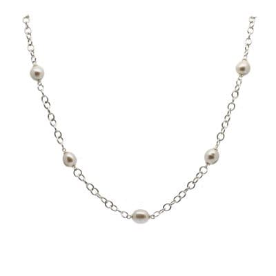 Pearl Station Necklace Cultured Pearls Sterling Silver (Mary Berry style)