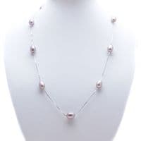 Pearl Station Necklace Lavender Oval Pearls Sterling Silver Box Chain 17