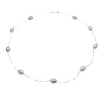 Pearl Station Necklace Lavender Oval Pearls Sterling Silver Box Chain 17