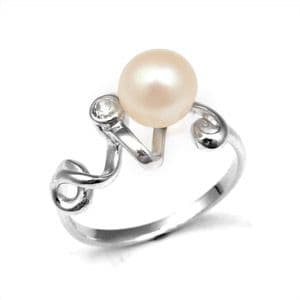 Pink Pearl Ring with Faux Diamond Solitaire Sterling Silver
