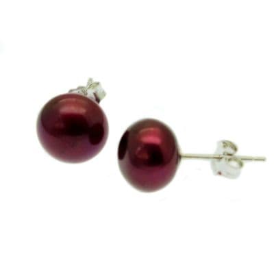 Red Pearl Stud Earrings Sterling Silver Freshwater Pearls