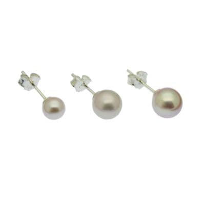 Round Lavender Pearl Stud Earrings Cultured Pearls Sterling Silver