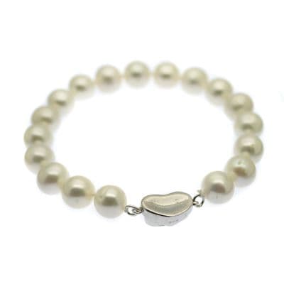 Round Pearl Bracelet 9mm Sterling Silver Clasp