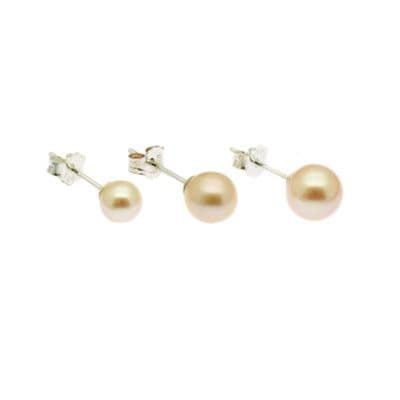 Round Pink Pearl Stud Earrings Cultured Pearls Sterling Silver