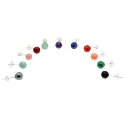 Semi Precious Gemstone Stud Earrings  Sterling Silver 6mm Round