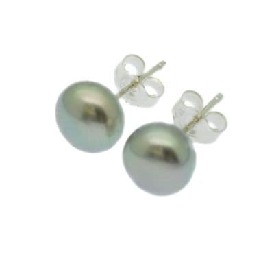 Silver Grey Pearl Earrings Cultured Button Pearls Sterling Silver