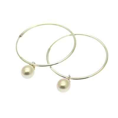 Silver Hoop Earrings with Pearl Drop Sterling Silver White Pearl