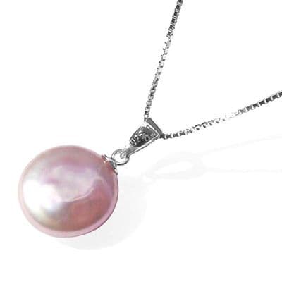 Single Lavender Pearl Necklace Coin Pearl Pendant Sterling Silver