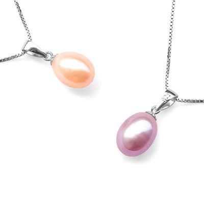Single Pearl Drop Necklaces 7mm Oval Pearl Sterling Silver Chain 18