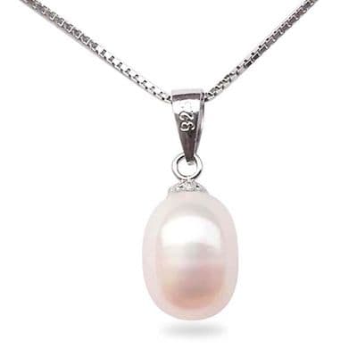 Single Pearl Drop Pendant Necklace 7mm Pearl Sterling Silver Chain 18