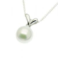 Single Pearl Pendant Necklace 9MM Round Pearl Sterling Silver