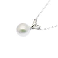 Single Pearl Pendant Necklace 9MM Round Pearl Sterling Silver