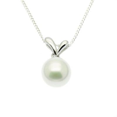 Single Pearl Pendant Necklace 9MM Round Pearl Sterling Silver
