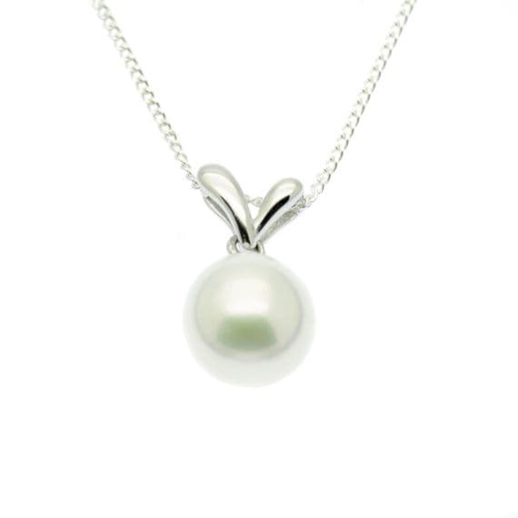 Single Pearl Pendant Necklace 9MM Round Pearl Sterling Silver