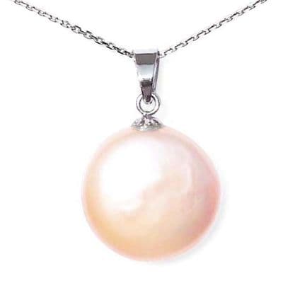 Single Pink Pearl Necklace Coin Pearl Pendant Sterling Silver