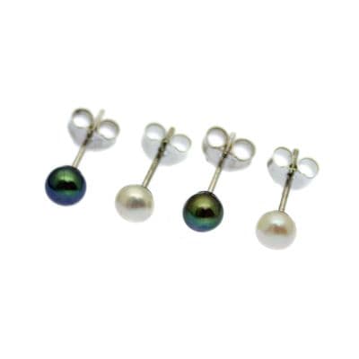 Small Pearl Earrings Gift Set Sterling Silver Stud White + Black Pairs