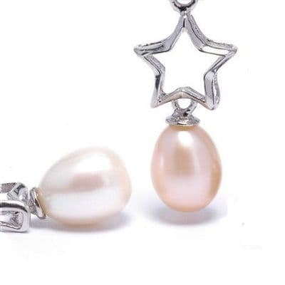 Star Pendant Sterling Silver Star with Cultured Pearl Drop Silver Chain