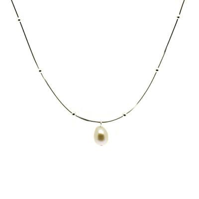 Sterling Silver Beaded Choker Pearl Pendant Necklace 16