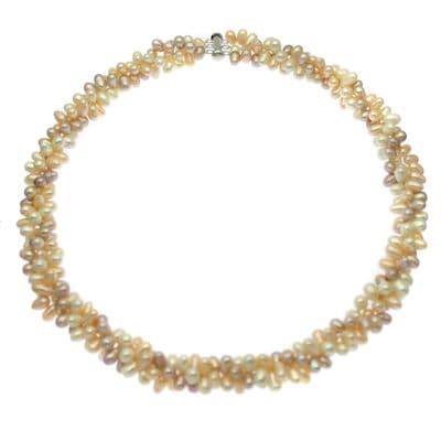 Three Strand Rice Pearl Necklace Pastel White, Pink, Lavender Sterling Silver 21