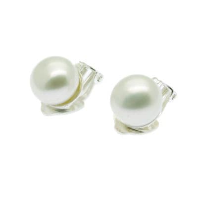 White Clip On Pearl Earrings 9mm Pearls Sterling Silver