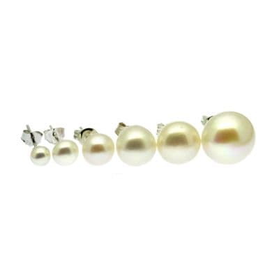 White Pearl Earrings Sterling Silver Freshwater Button Pearls
