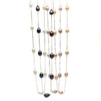 White Pearl Station Necklace Oval Pearls Sterling Silver Box Chain 17