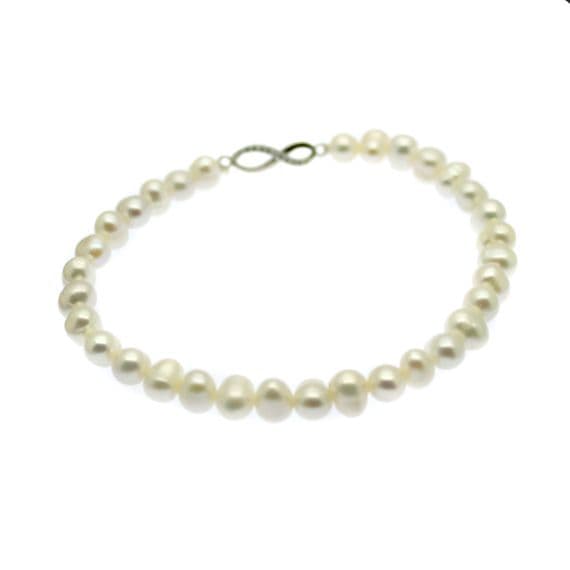 White Pearl Bracelet Freshwater Pearls Sterling Silver