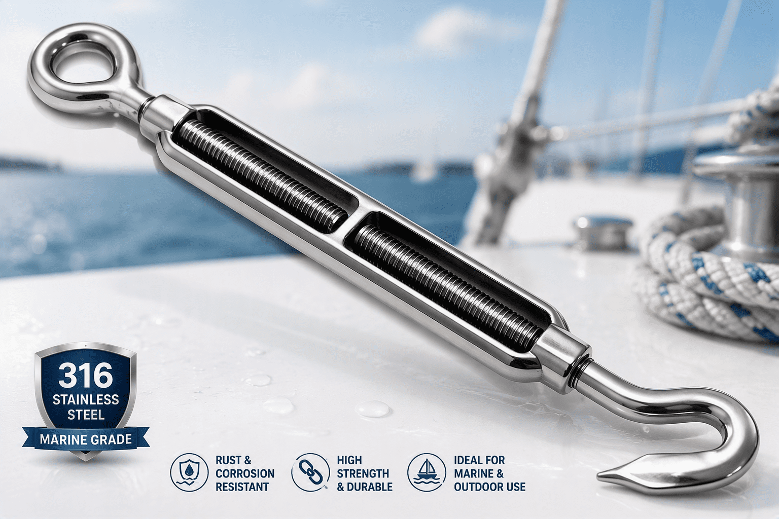 BACK IN STOCK - Hook & Eye Turnbuckle Stainless Steel M6 (10mm)