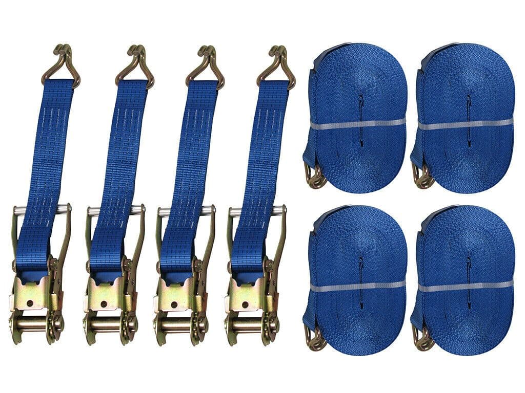 4 X Auto Locking Ratchet Tie Down Straps – 1in X 15ft – Steel Hardware