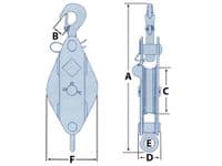 0.25 Ton 75MM London Pattern Snatch Block With Safety Hook - 6MM Wire Rope Safety Lifting Tested