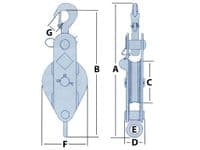 0.5 Ton 100MM London Pattern Snatch Block With Safety Hook & Nylon Sheave - 16MM Soft Rope Tested