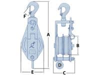1 Ton 100MM Double Sheave Snatch Block With Swivel Hook Blue Painted - 10MM Wire Rope Safety Lifting