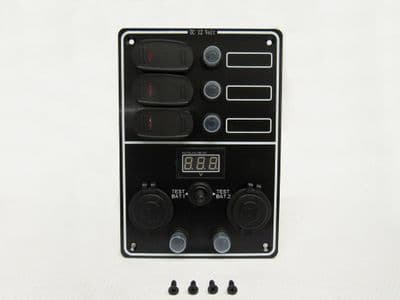 12V 3 Gang Waterproof Switch Panel With Circuit Breakers Cigarette Sockets & Digital Voltmeter