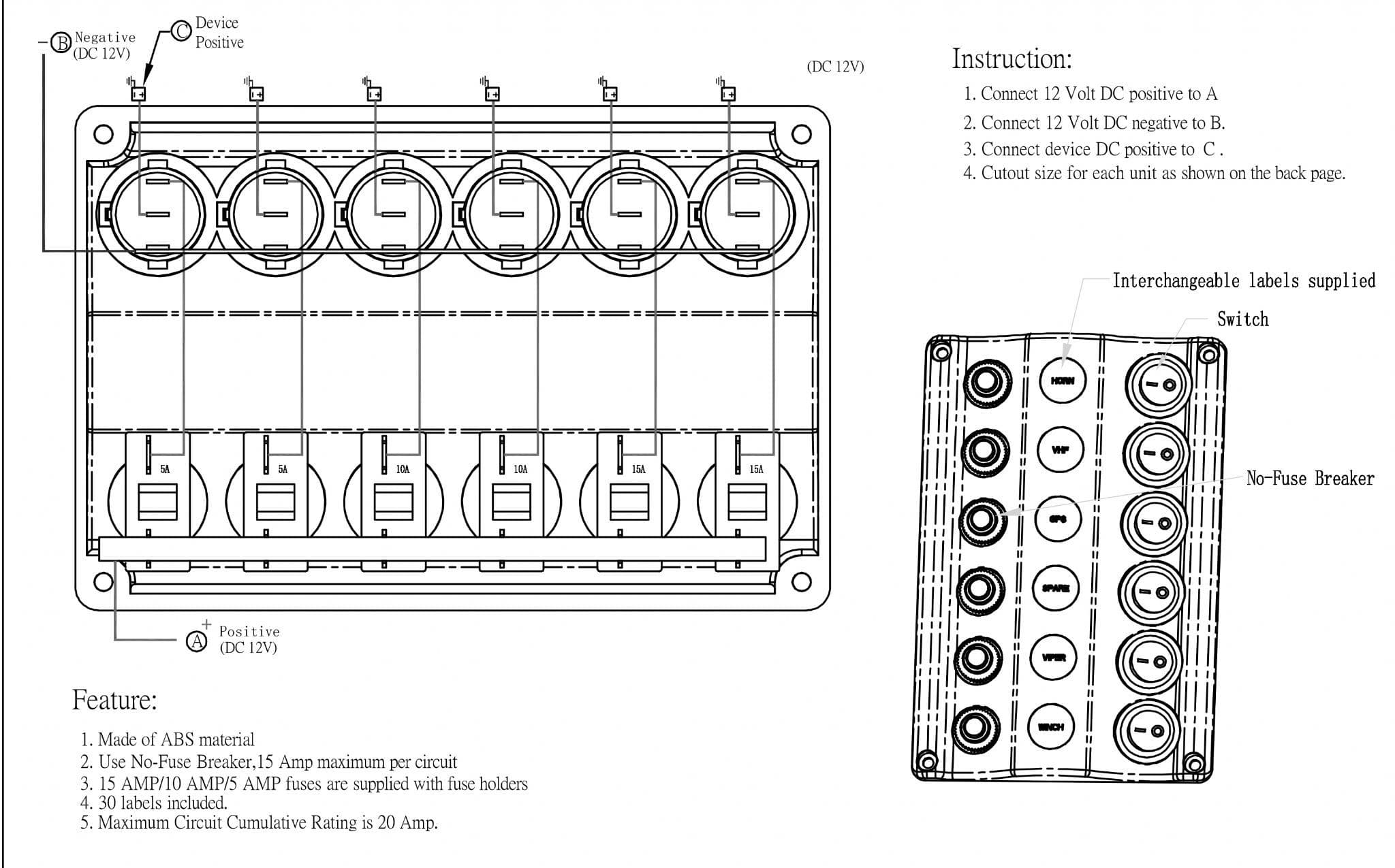 12V 6 Gang Wave Design Switch Panel SecureFix Direct