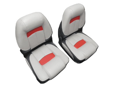 2x Folding Boat Seats with High Back Rest - Qualifier Grey Red Marine Chairs